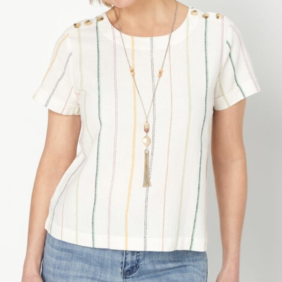Christopher & Banks Ivory Linen Blend Short Sleeve Tee, Size M Petite - Picture 1 of 7